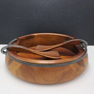 Nambe Neil Cohen Anvil 16" Wood & Metal Salad Bowl Set w/ Servers Model MT0350